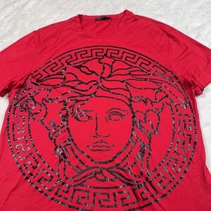 Versace Red T‑Shirt with Black Medusa Emblem